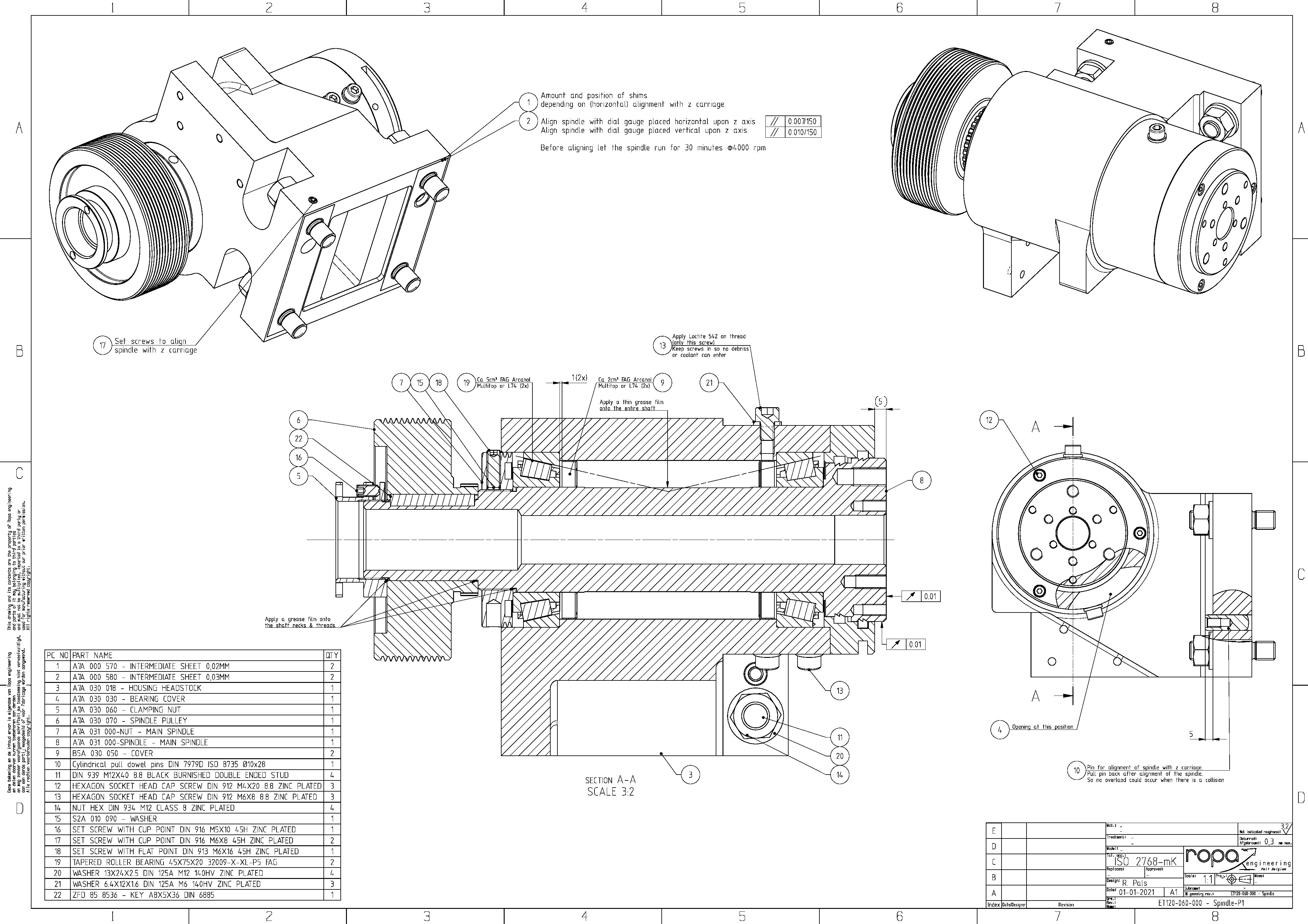 Emco Turn 120 Head stock spindle assembly drawing