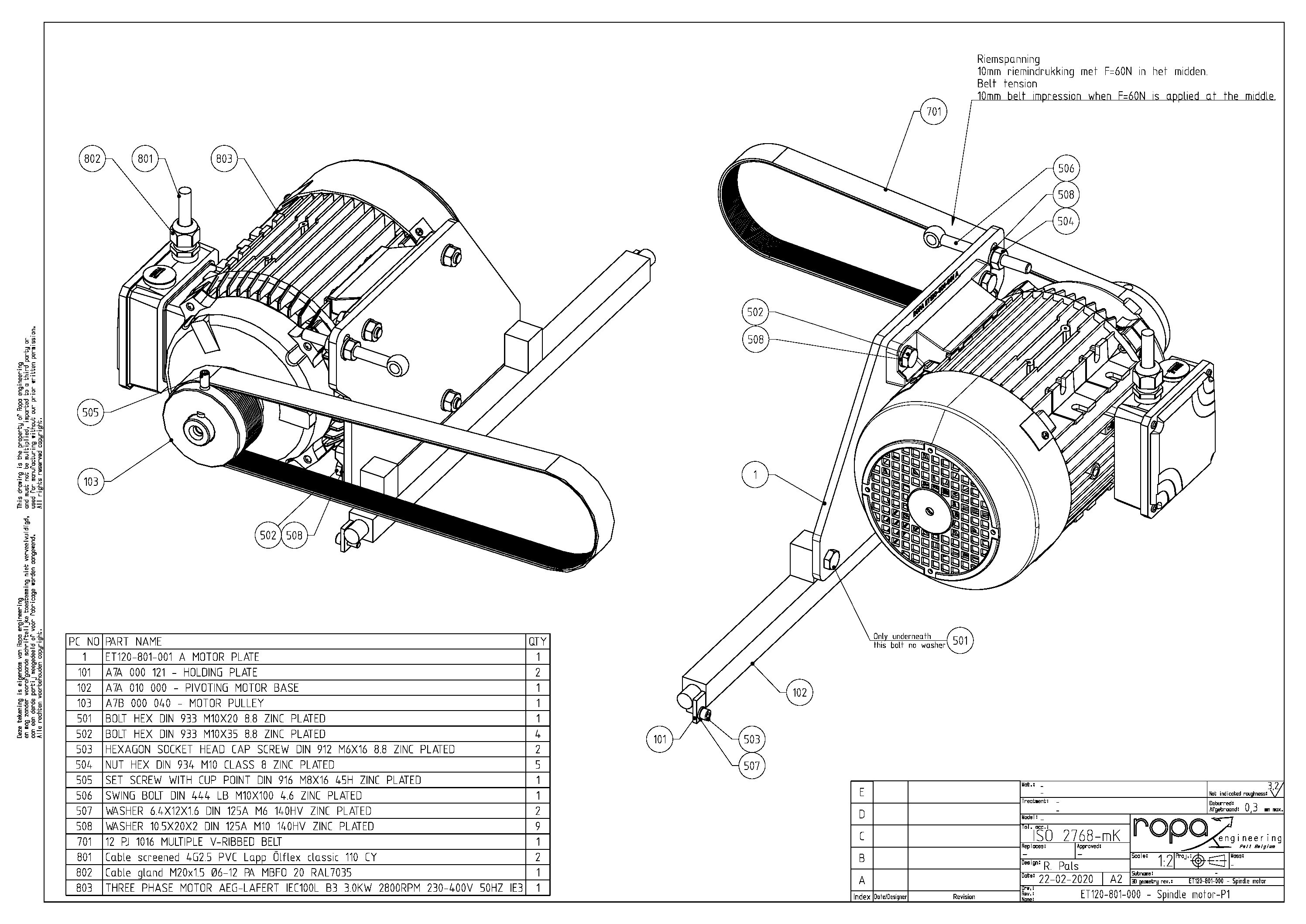 Emco Turn 120 Retrofit spindle drive motor assembly drawing