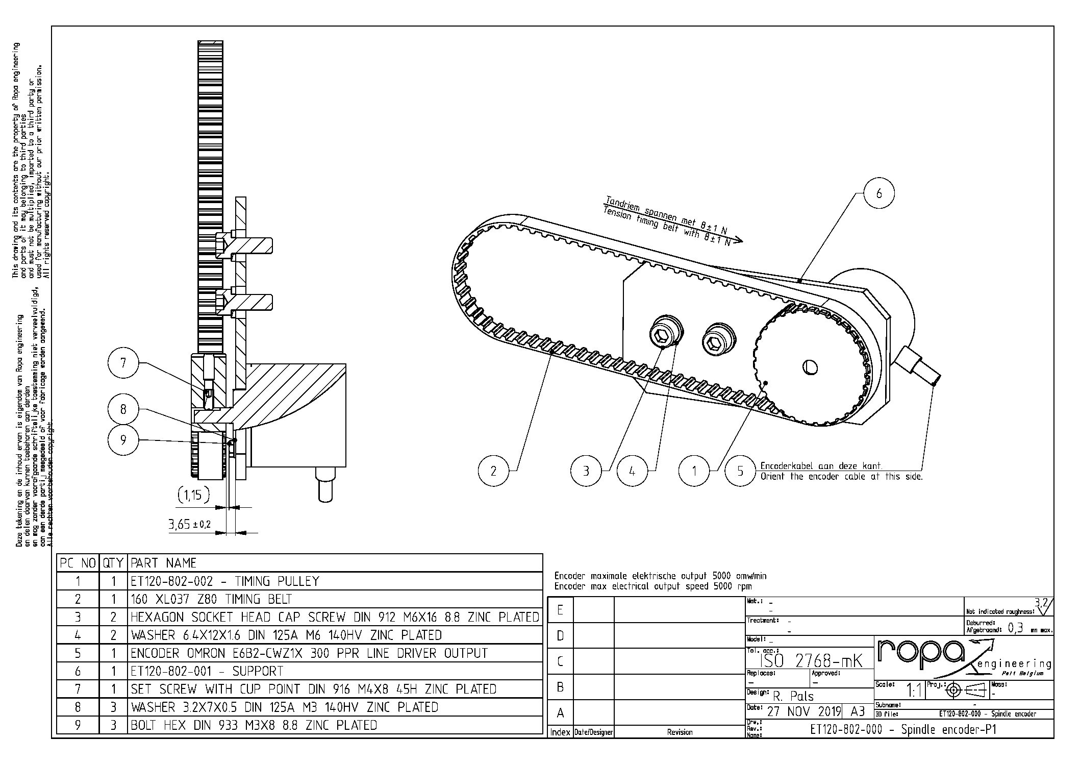 Emco Turn 120 Retrofit Encoder assembly drawing