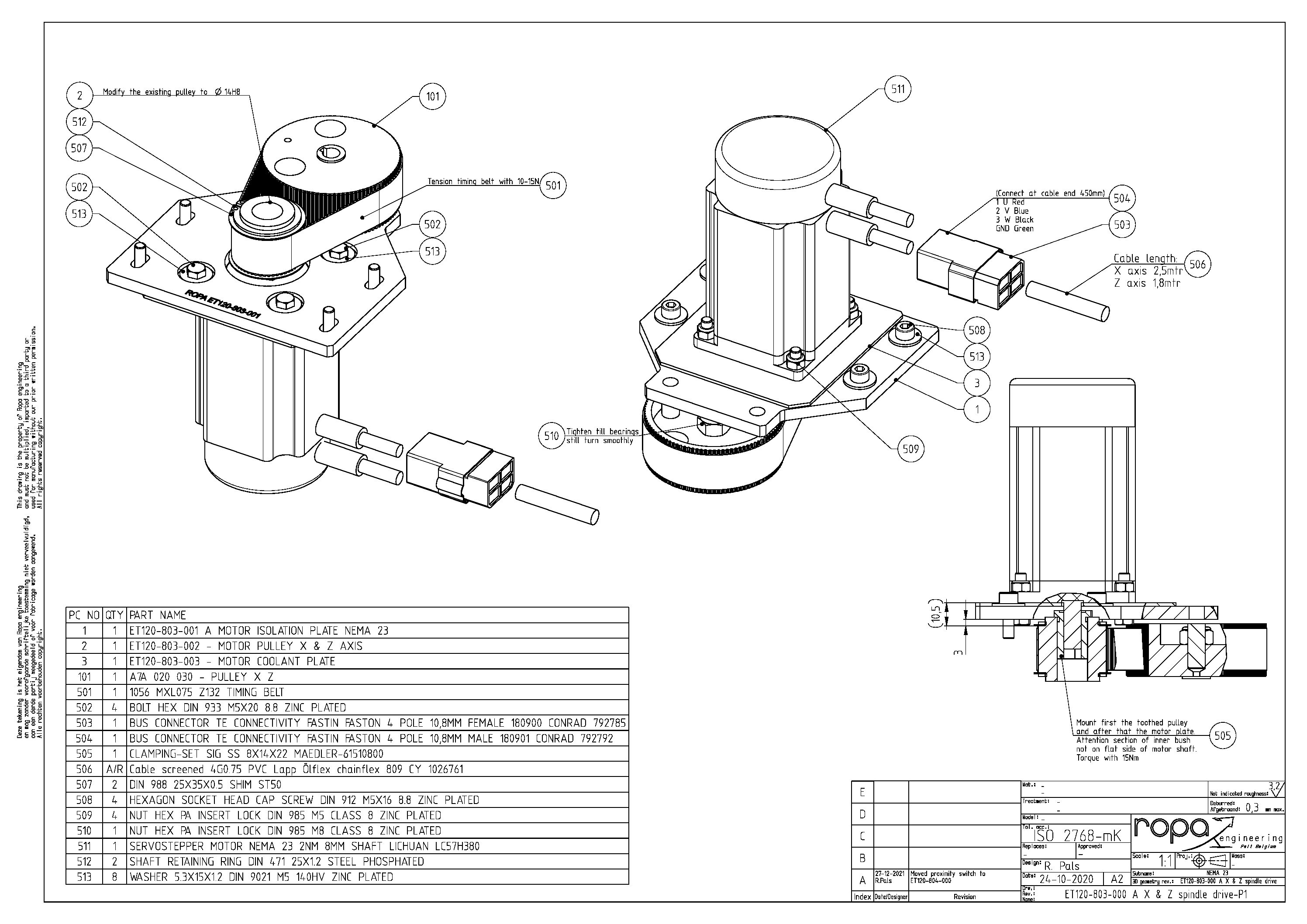 Emco Turn 120 Retrofit Axis servo stepper assembly drawing