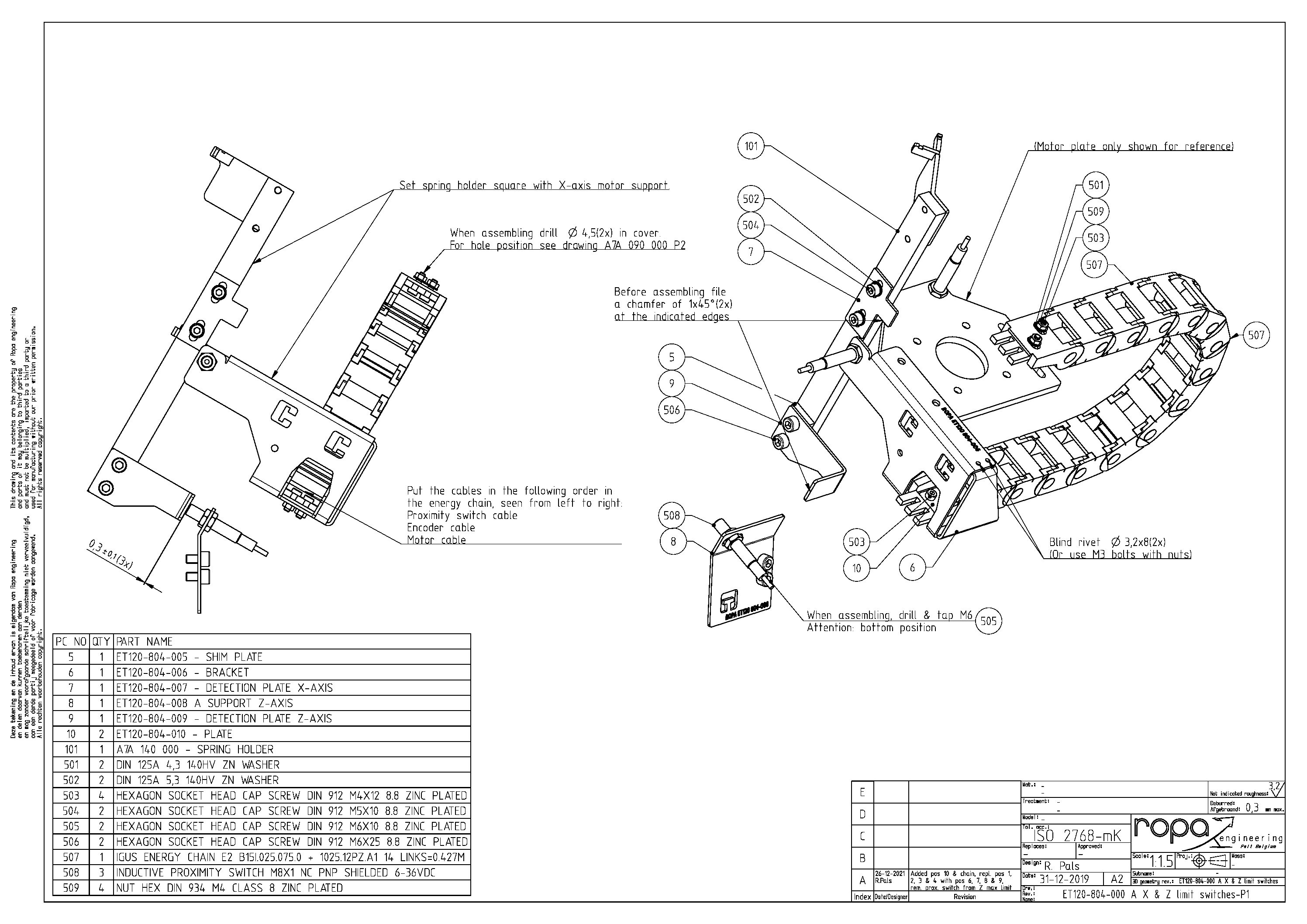 Emco Turn 120 Retrofit Energy chain assembly drawing