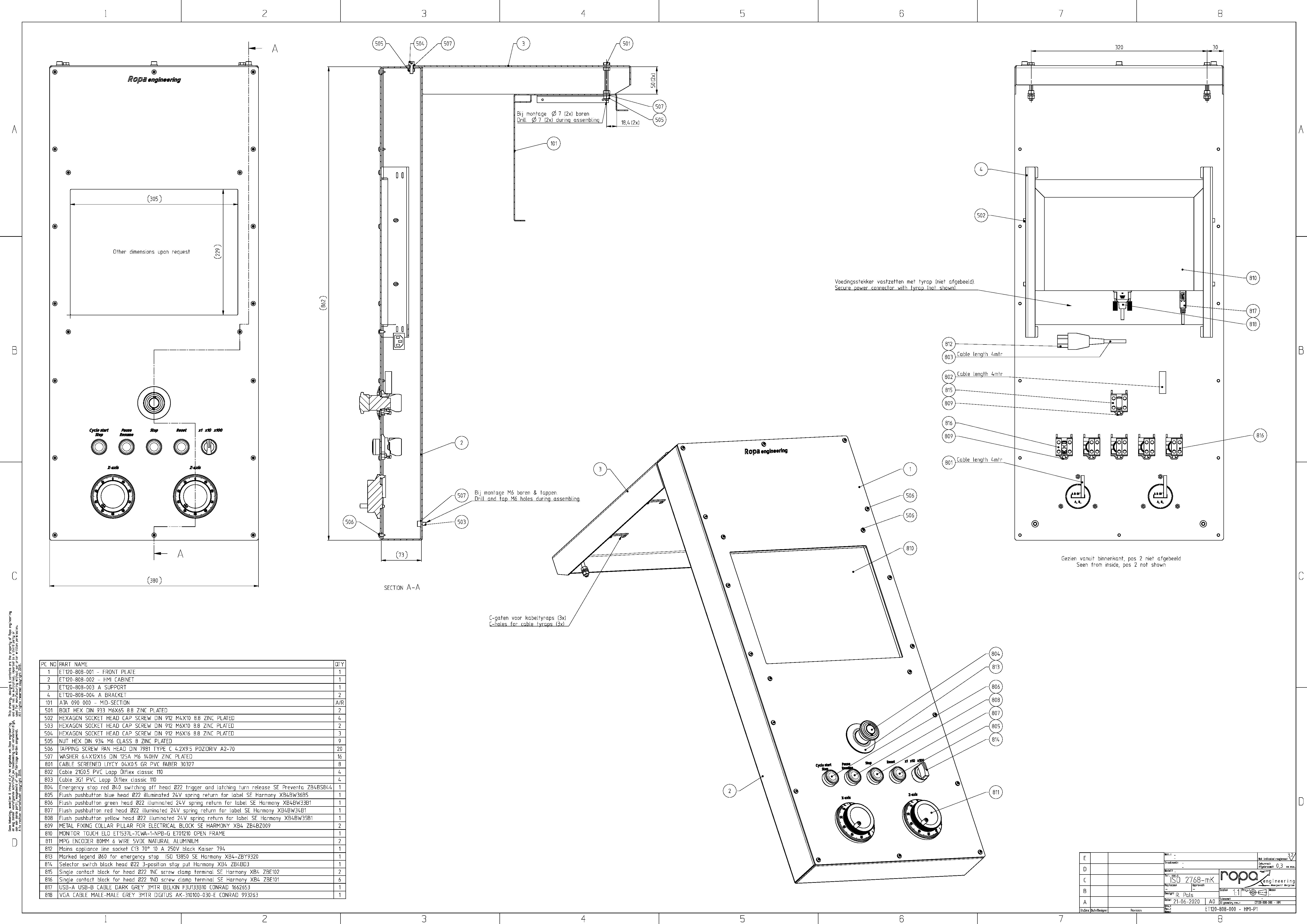 Emco Turn 120 Retrofit HMI console assembly drawing