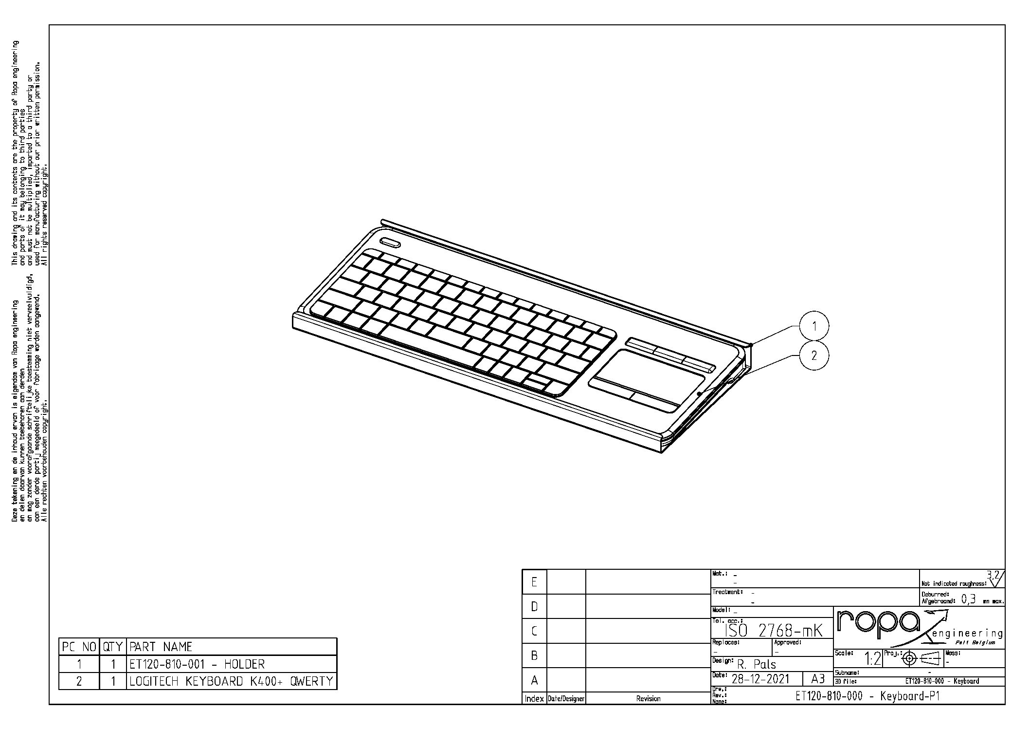 Emco Turn 120 Retrofit Keyboard assembly drawing